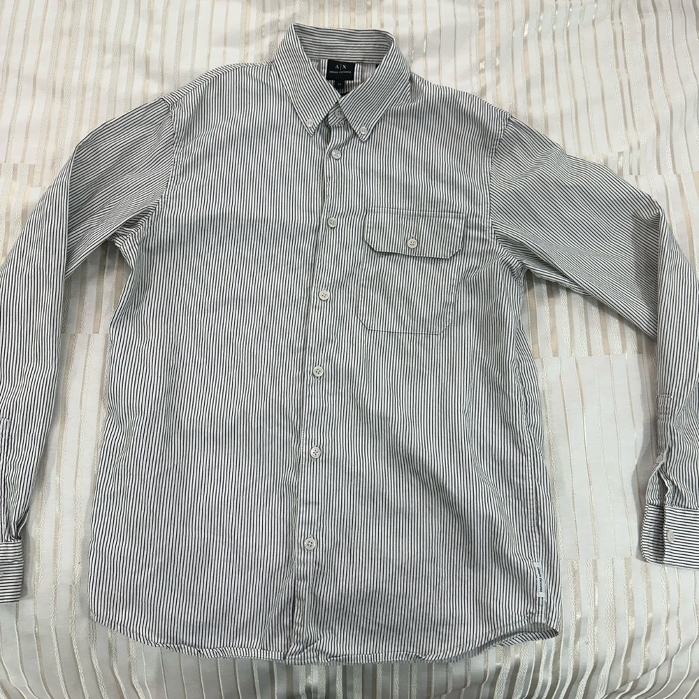 Armani Exchange Men's Black and White Striped Shirt